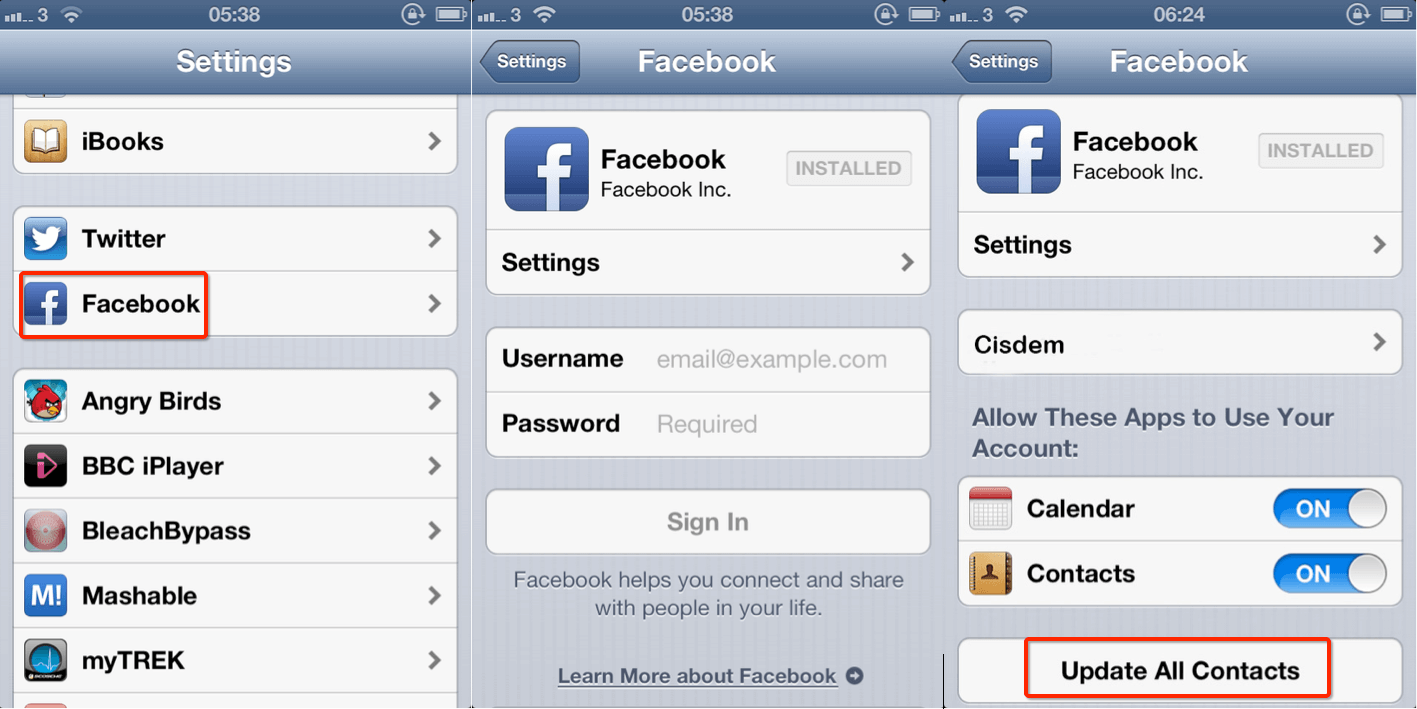 sync Facebook contacts to iPhone