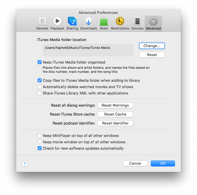 iTunes Media folder location