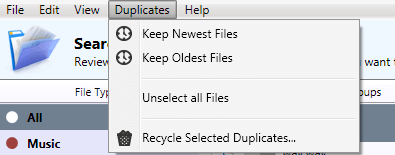automatically select duplicates to delete