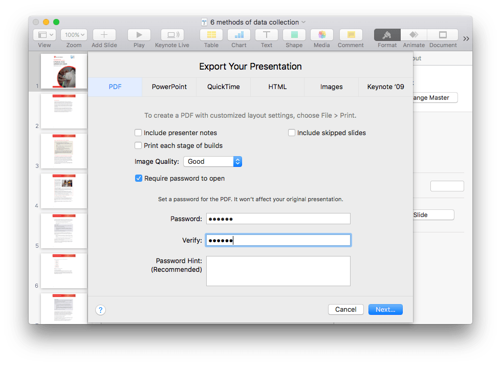 customize settings when convert .key file to PDF