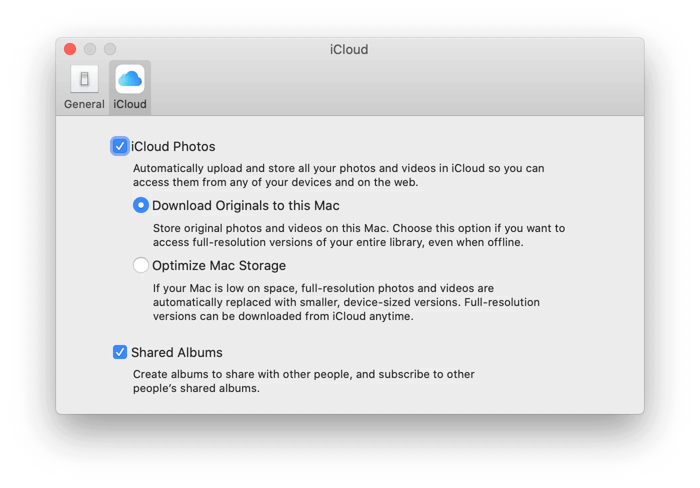 the iCloud Photos checkbox is selected