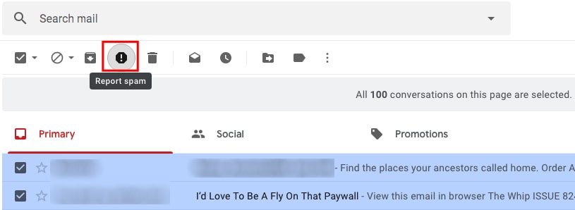 block unwanted emails in Gmail by reporting as spam