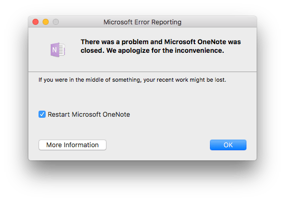 Errore Mac Onenote