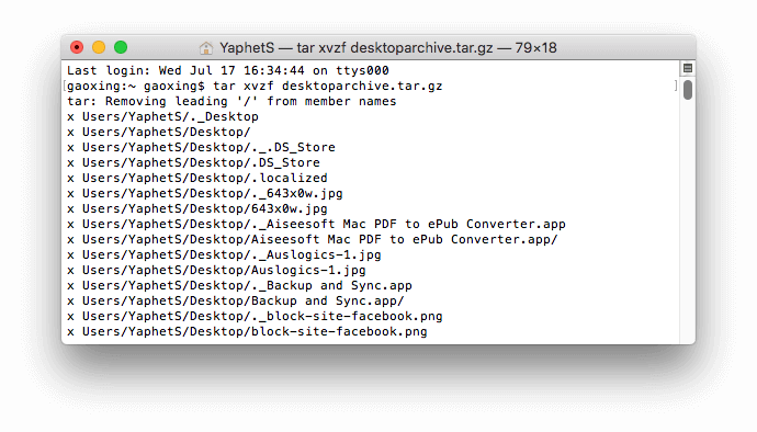 extract a tar file on Mac in Terminal