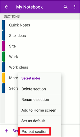 the Protect section option