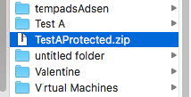 a password-protected ZIP archive file appearing in the Documents folder