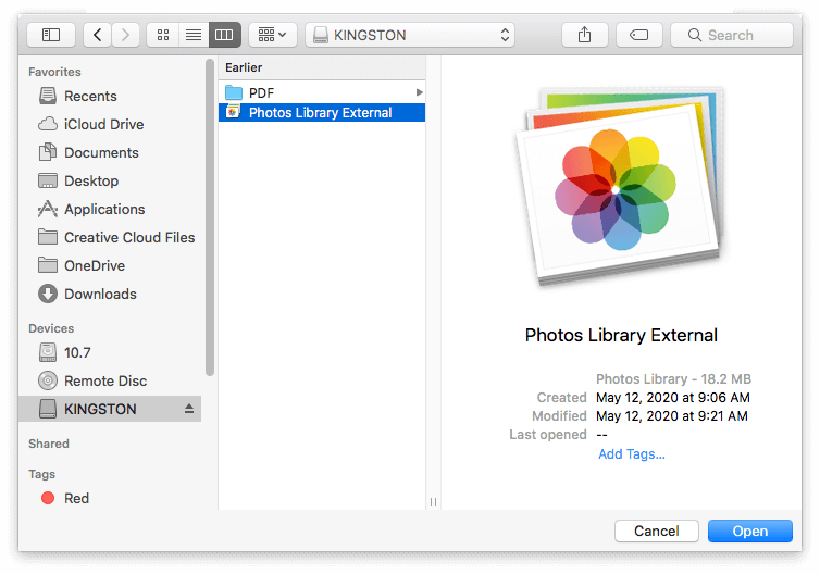 select external photos library