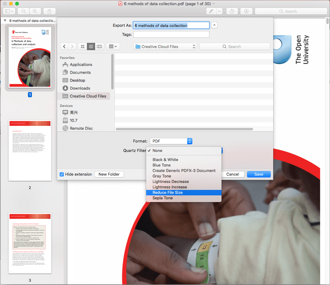 mac file list export file size