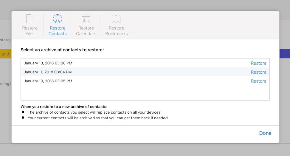 restore contacts from icloud