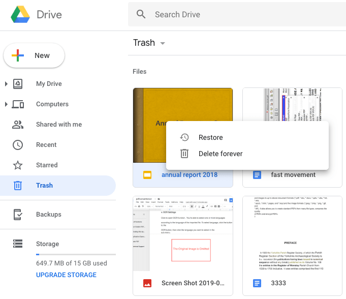 restore via google drive