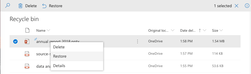 restore via onedrive 