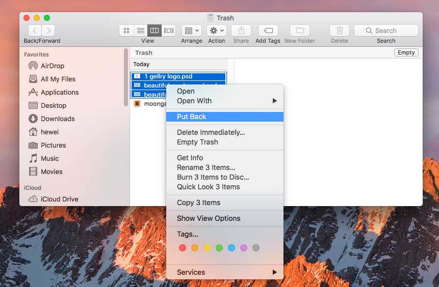 how to restore files from trash mac os x