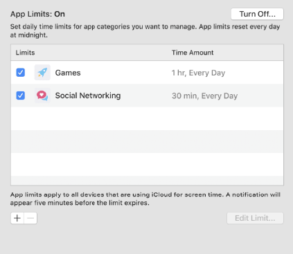 App Limits is turned on