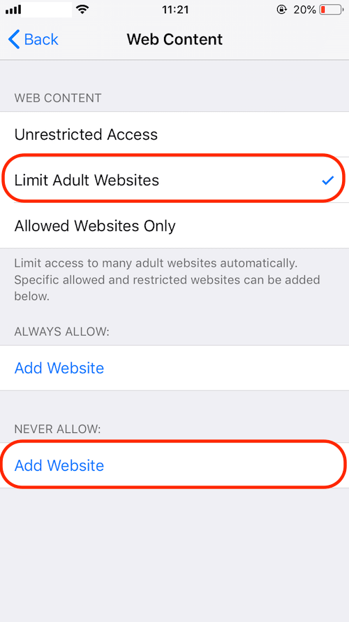 switch to Limit Adult Websites