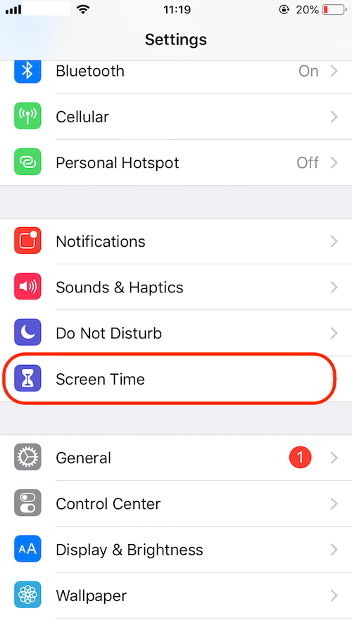 tap Screen Time