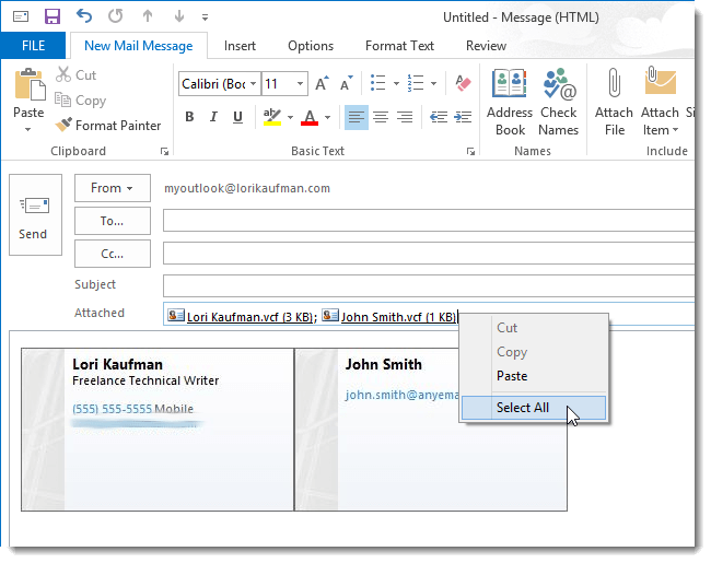 select all outlook contacts for export