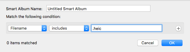 set the condition to find HEIC files to remove