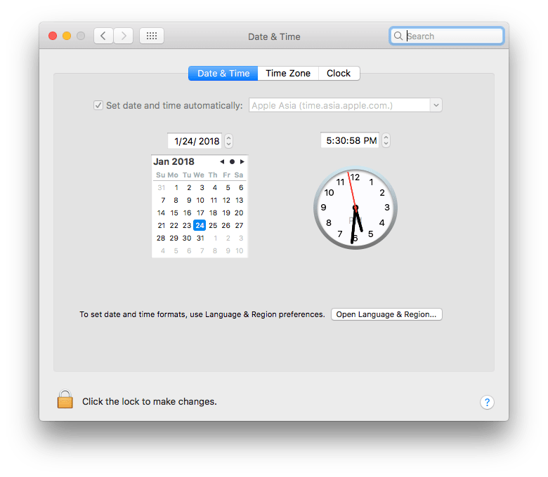 set time and date macos