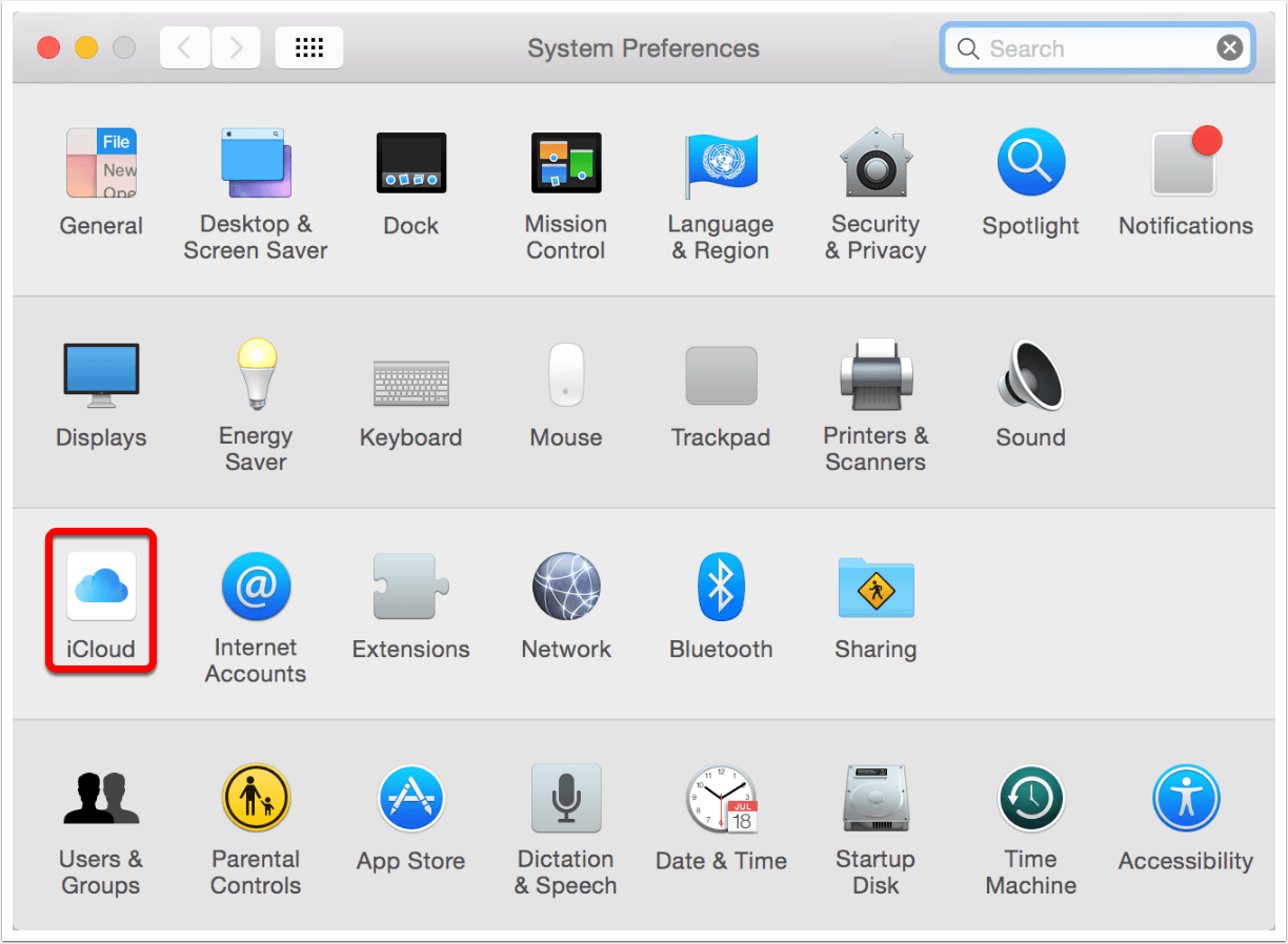 iCloud in System Preferences
