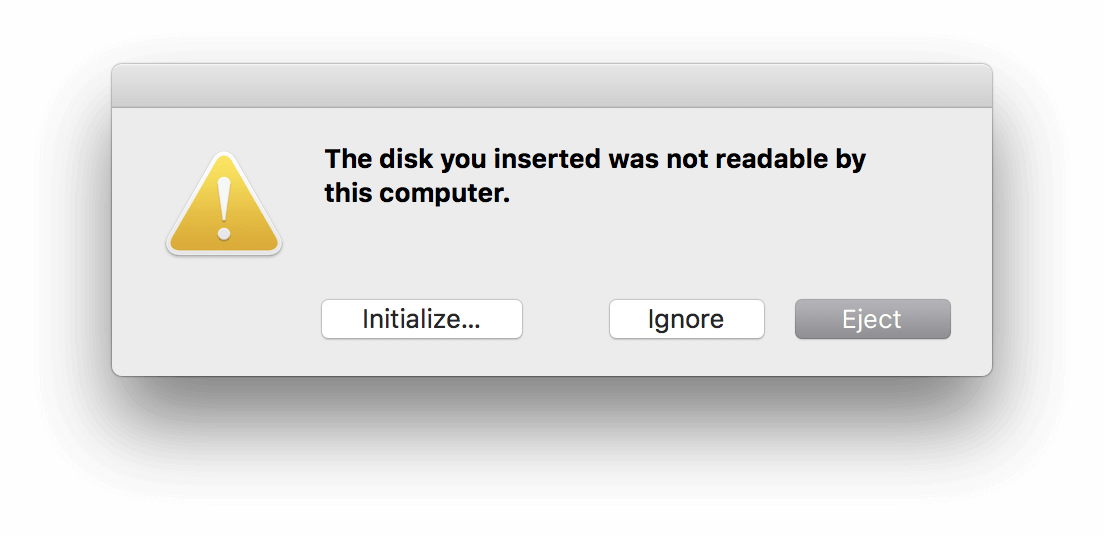 the disk you inserted was not readable by this computer error message