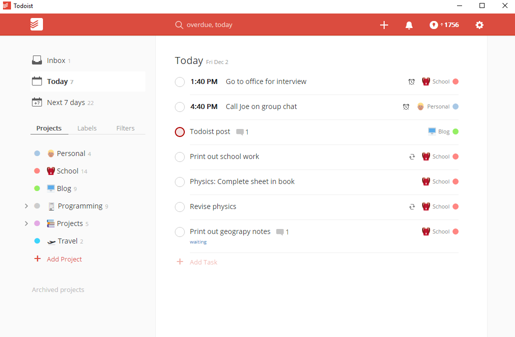 use Todoist to effectively remind learning tasks