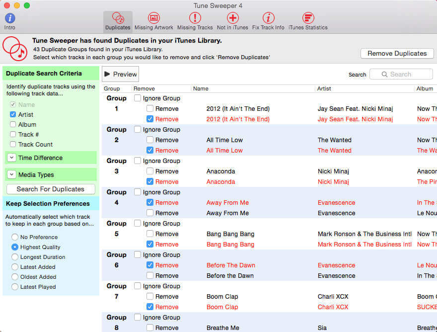 view groups of duplicates in iTunes