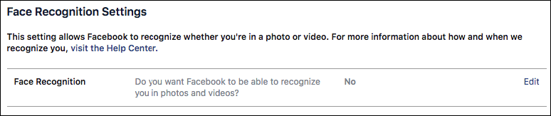turn off Facebook face recognition