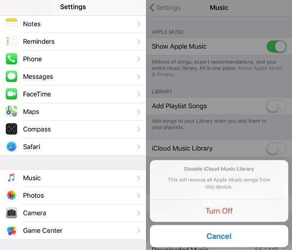 turn off icloud music library