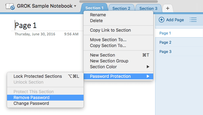 unlock password protection onenote mac