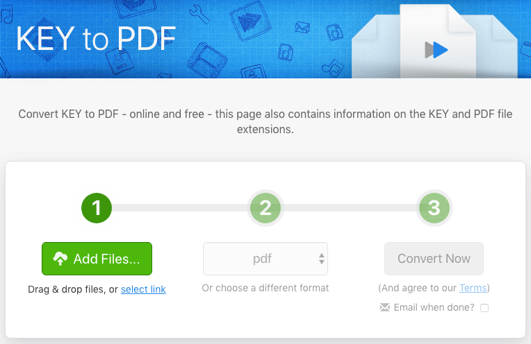 Zamzar KEY to PDF converter online
